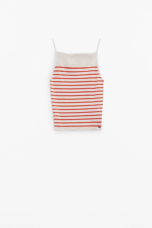 White Top with Orange Stripes and Thin Straps-TOP-Q2-S-Orange-Urbanheer