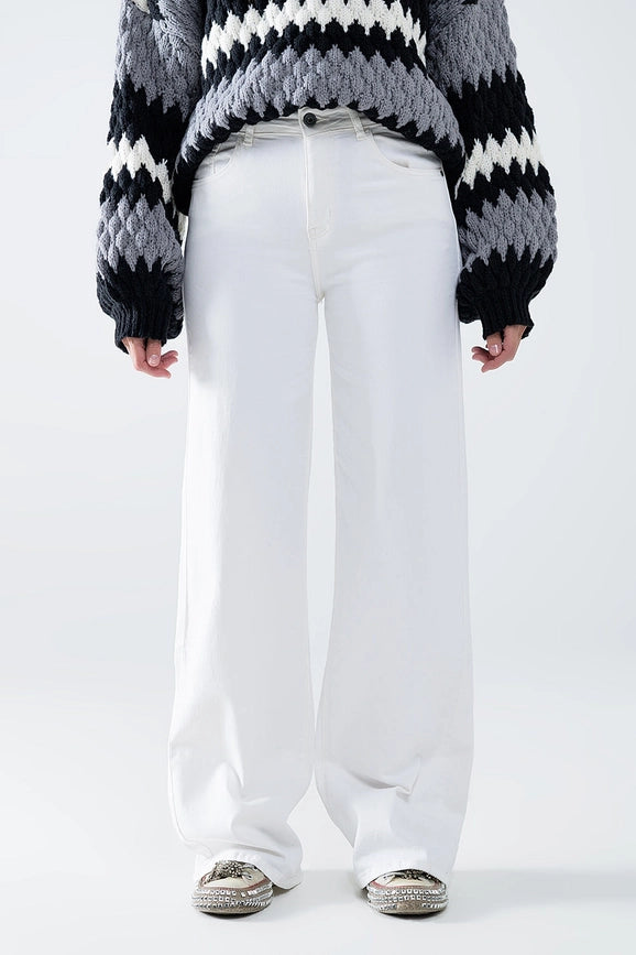 White Wide Leg High Rise Pants-Pants-Q2-XS-White-Urbanheer