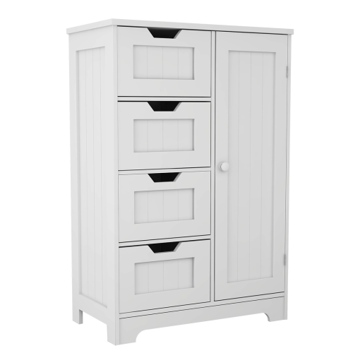 White freestanding floor storage cabinet with adjustable shelves, 4 drawers and 1 door-UH Decor-Default-Urbanheer