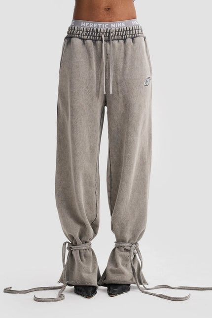 Wide Leg Adjustable Joggers In Stone Washed Grey