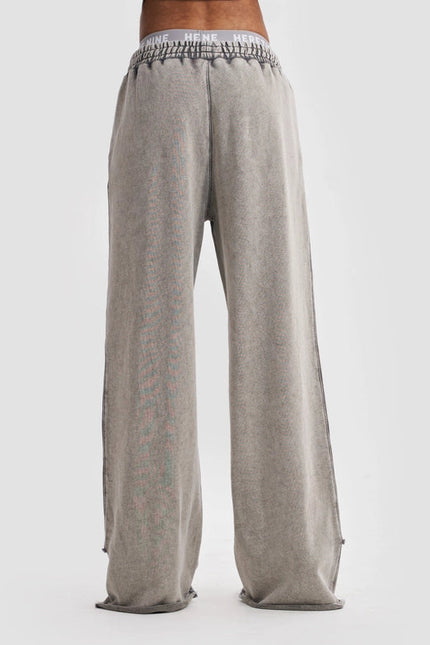 Wide Leg Adjustable Joggers In Stone Washed Grey