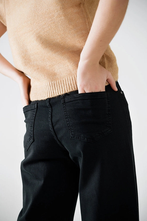 Wide Leg Black Pants with Leopard Print At the Bottom-Pants-Q2-L-Black-Urbanheer