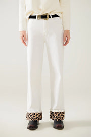 Wide Leg Cream Pants with Leopard Print At the Bottom-Pants-Q2-XS-White-Urbanheer