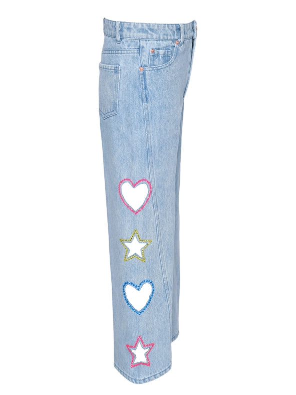 Wide Leg Jeans with Cutout Shapes-Jeans-Hannah Banana-4-STONEWASH-Urbanheer