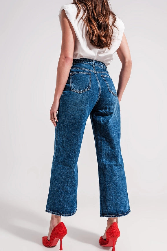 Wide Leg Jeans with Exposed Buttons-Jeans-Q2-XS-Blue-Urbanheer