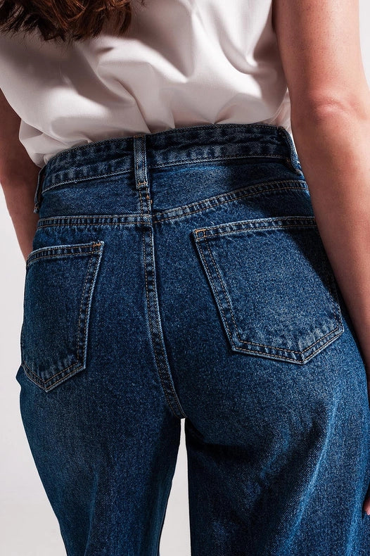Wide Leg Jeans With Exposed Buttons-Jeans-Q2-XS-Blue-Urbanheer