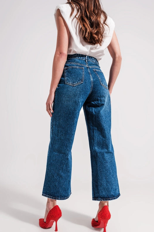 Wide Leg Jeans With Exposed Buttons-Jeans-Q2-XS-Blue-Urbanheer