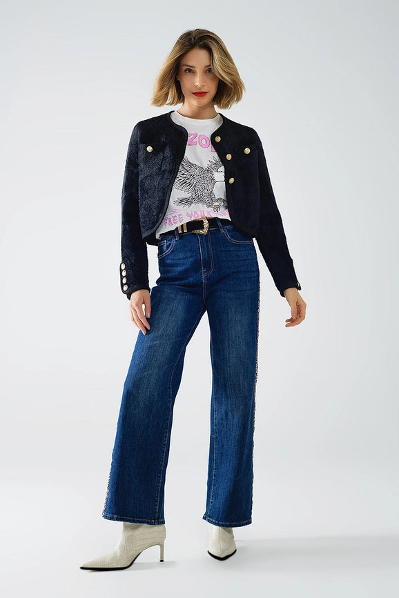 Wide Leg Jeans with Leopard Stripe On Side-Jeans-Q2-XS-Blue-Urbanheer