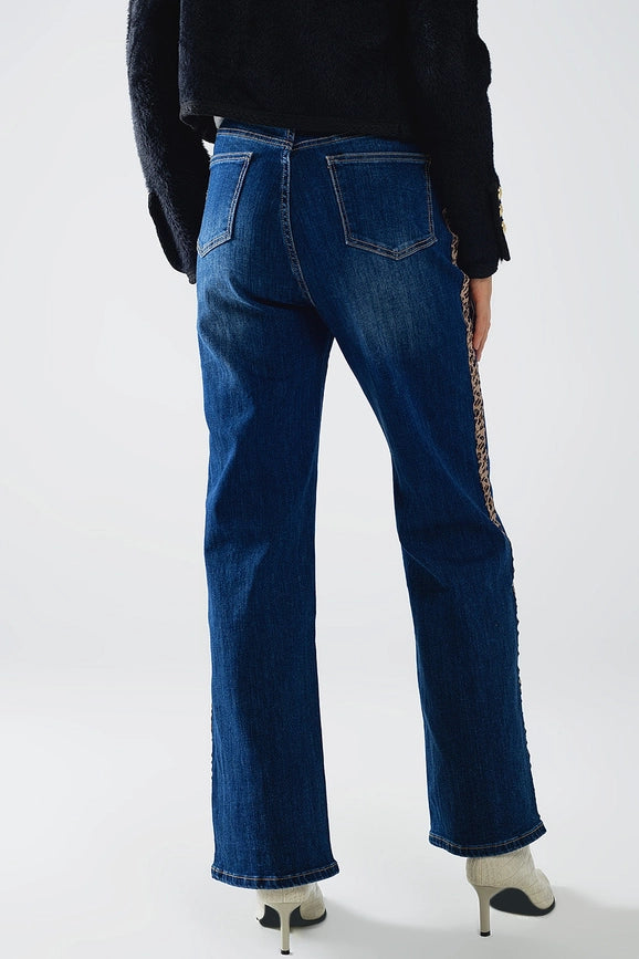 Wide Leg Jeans with Leopard Stripe On Side-Jeans-Q2-XS-Blue-Urbanheer
