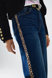 Wide Leg Jeans with Leopard Stripe On Side-Jeans-Q2-XS-Blue-Urbanheer