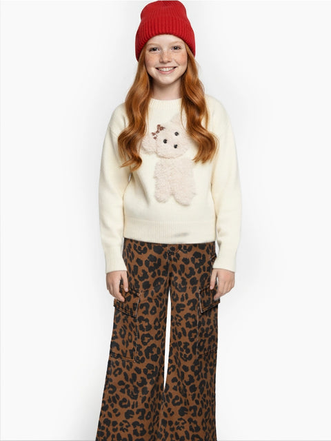Wide Leg Leopard Print Jeans w/ Cargo Pockets