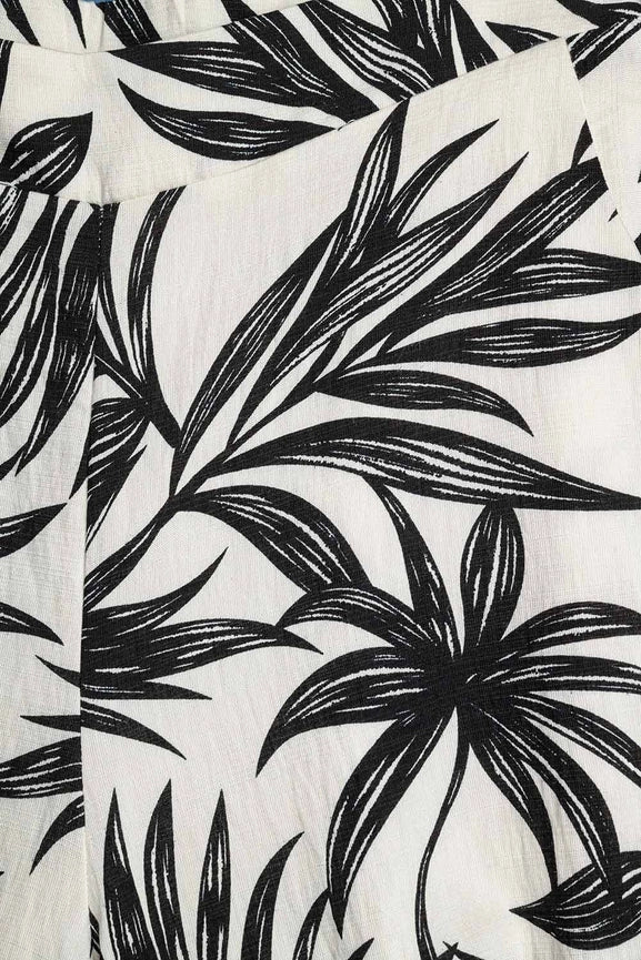 Wide Leg Pants in White with Floral Detail in Black-Pants-Q2-M-BLACK-Urbanheer