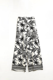 Wide Leg Pants in White with Floral Detail in Black-Pants-Q2-M-BLACK-Urbanheer
