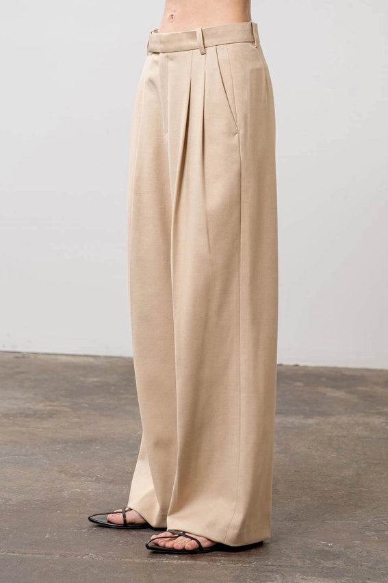 Wide Leg Pleated Dress Pants-Pants-Moon River-XS-BEIGE-Urbanheer