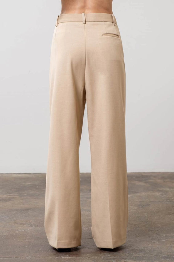 Wide Leg Pleated Dress Pants-Pants-Moon River-XS-BEIGE-Urbanheer