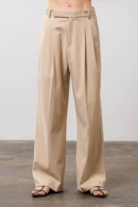 Wide Leg Pleated Dress Pants-Pants-Moon River-XS-BEIGE-Urbanheer