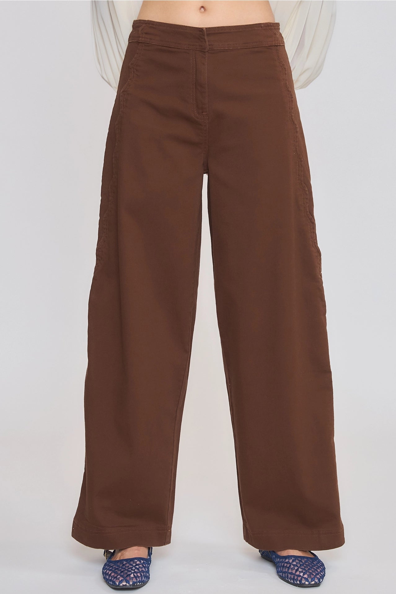 Wide-Leg Stretchy Denim Trousers