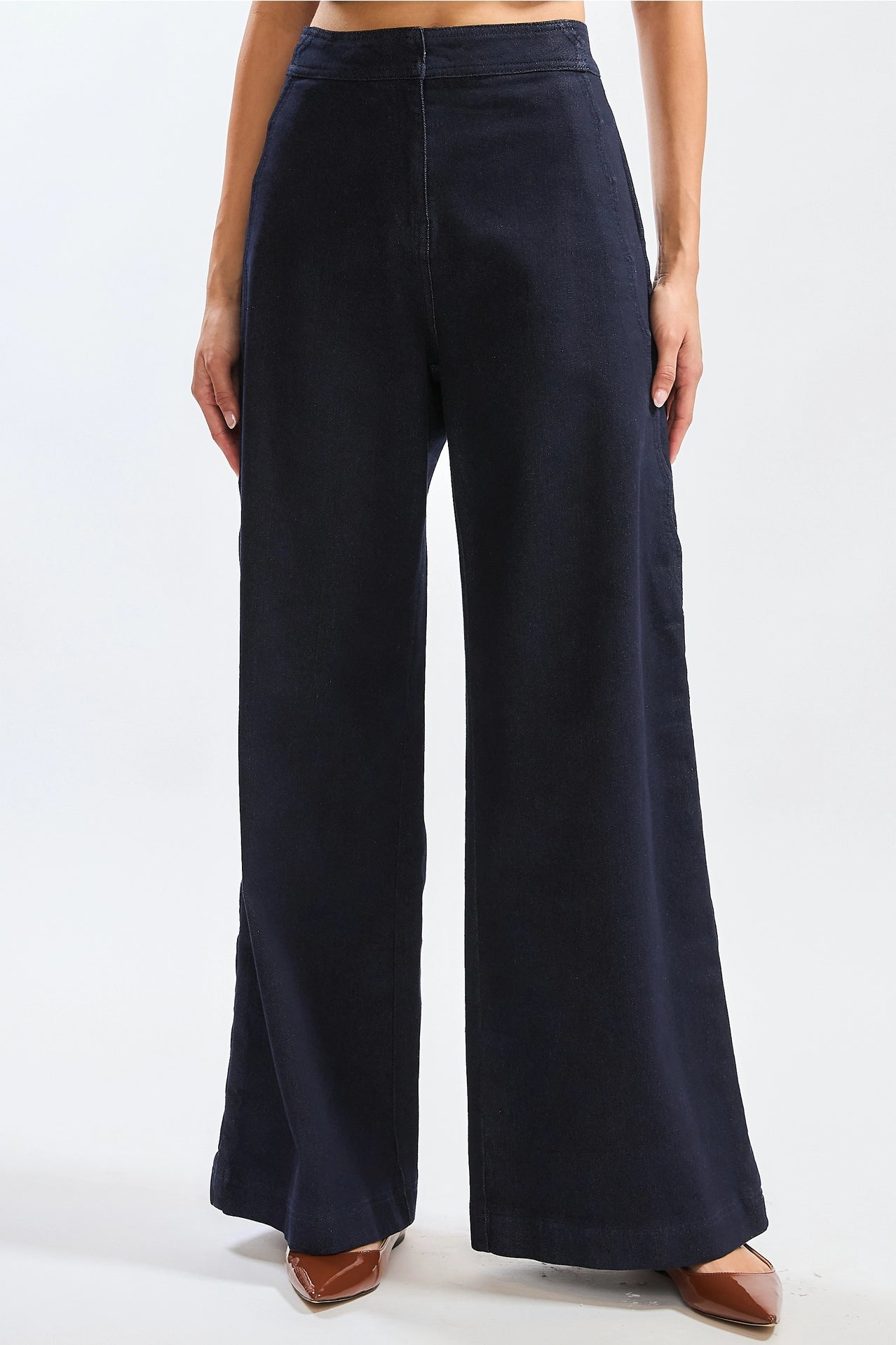 Wide-Leg Stretchy Denim Trousers