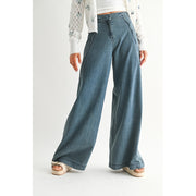 Wide-Leg Stretchy Denim Trousers