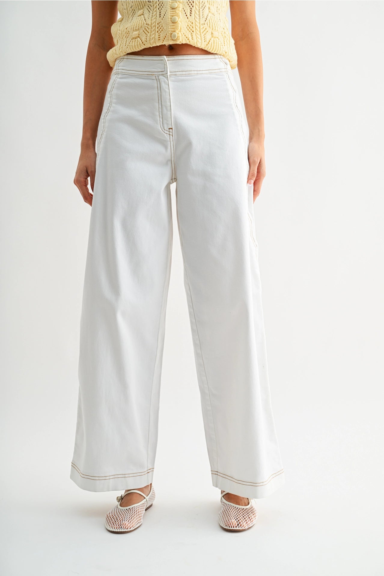 Wide-Leg Stretchy Denim Trousers