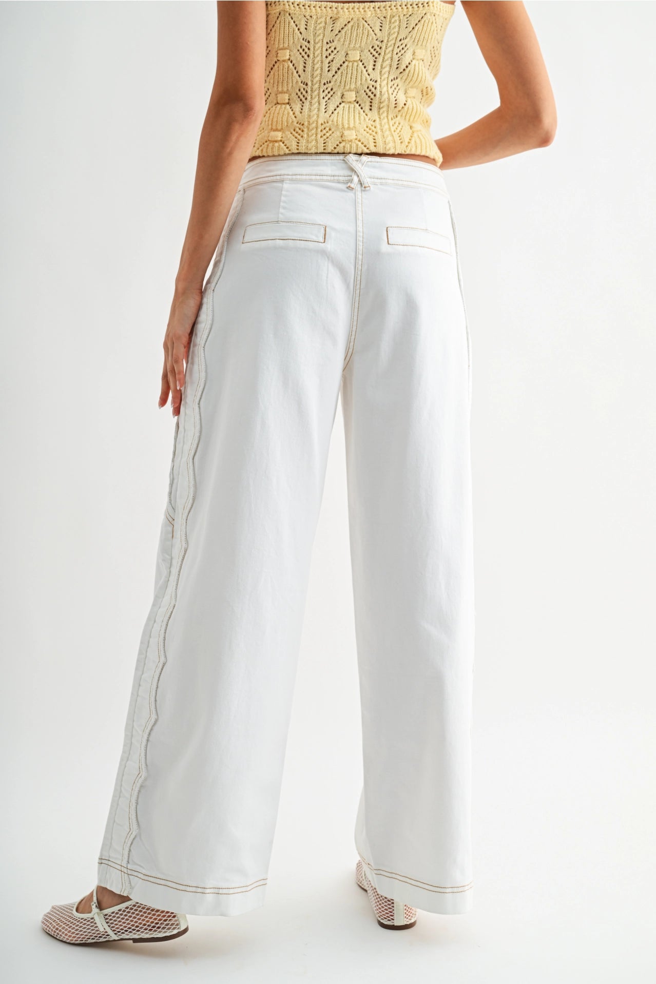Wide-Leg Stretchy Denim Trousers