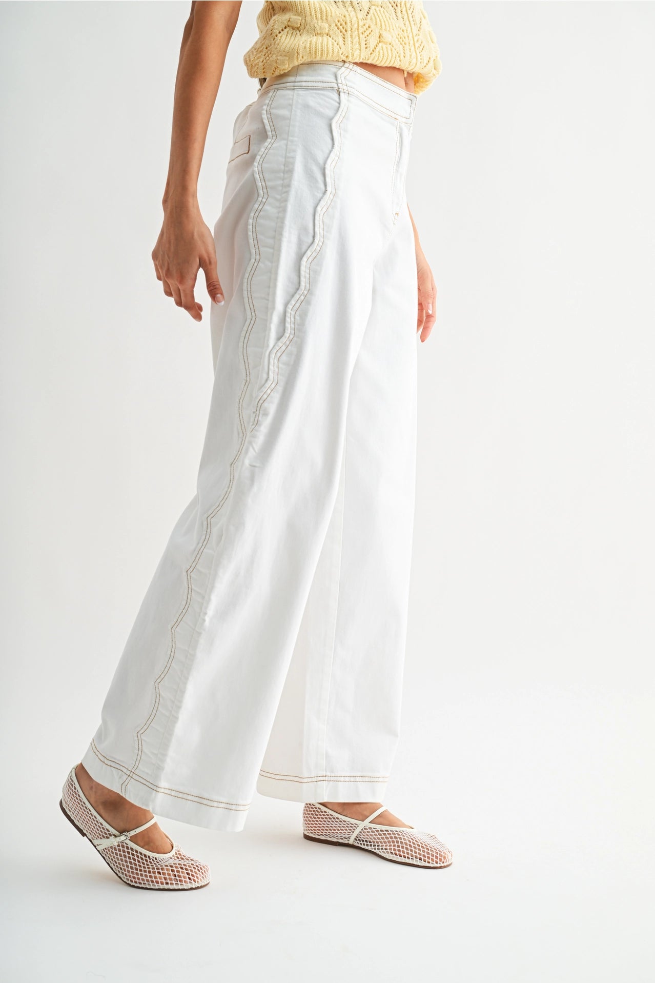 Wide-Leg Stretchy Denim Trousers