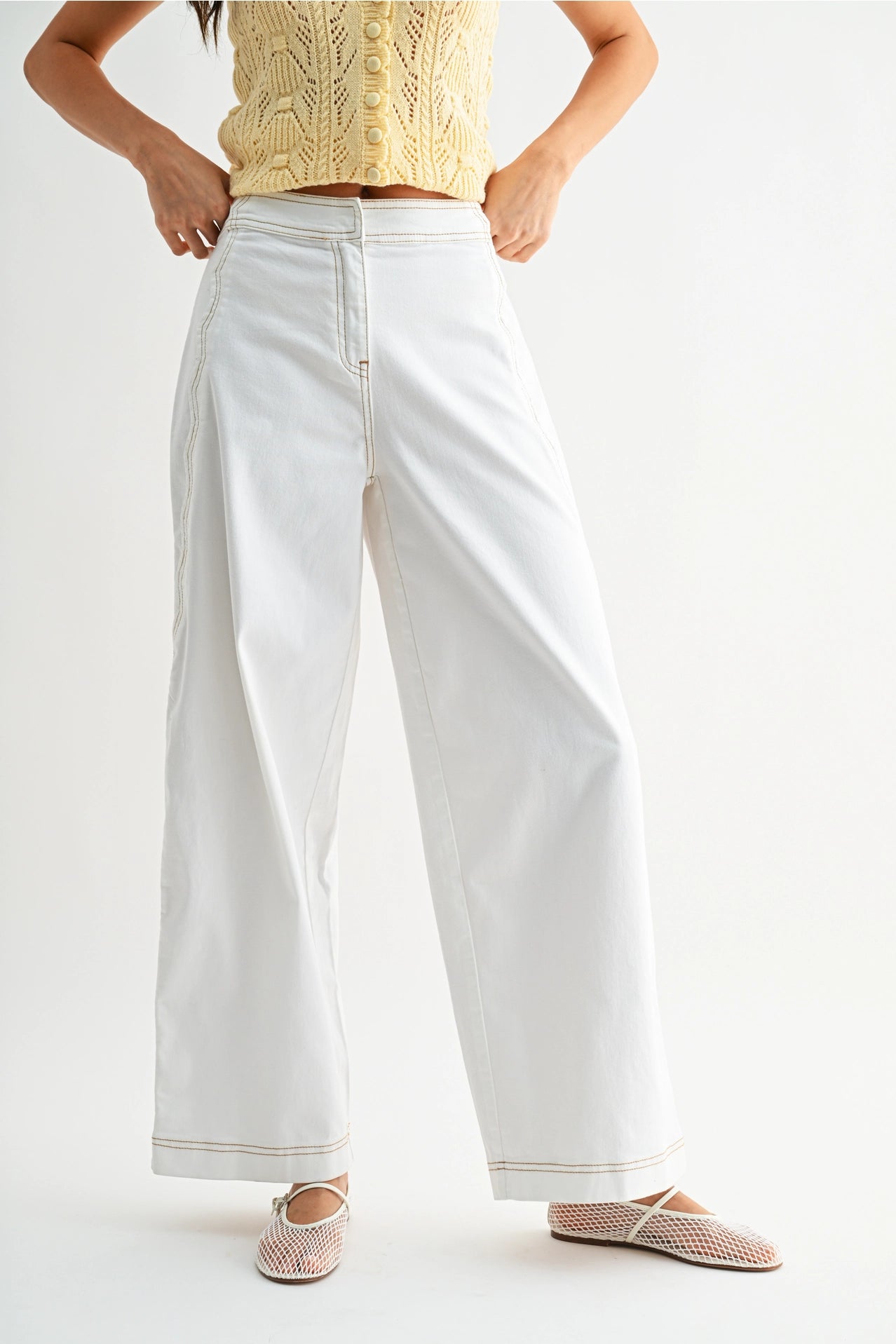 Wide-Leg Stretchy Denim Trousers