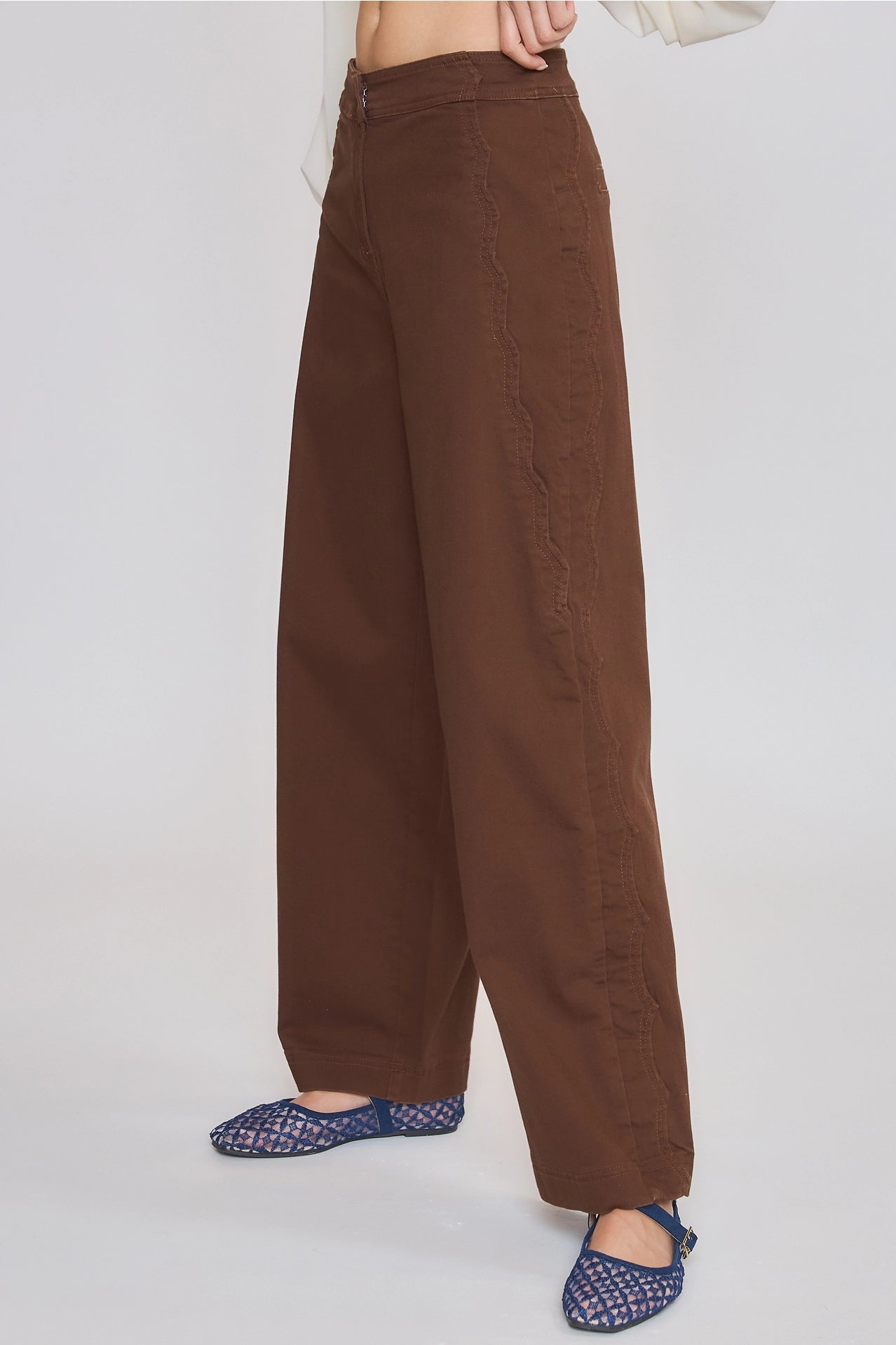 Wide-Leg Stretchy Denim Trousers