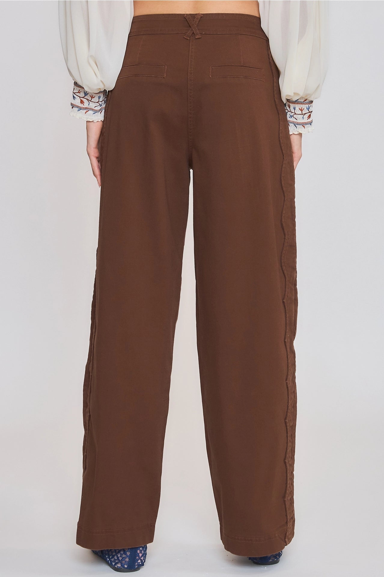 Wide-Leg Stretchy Denim Trousers