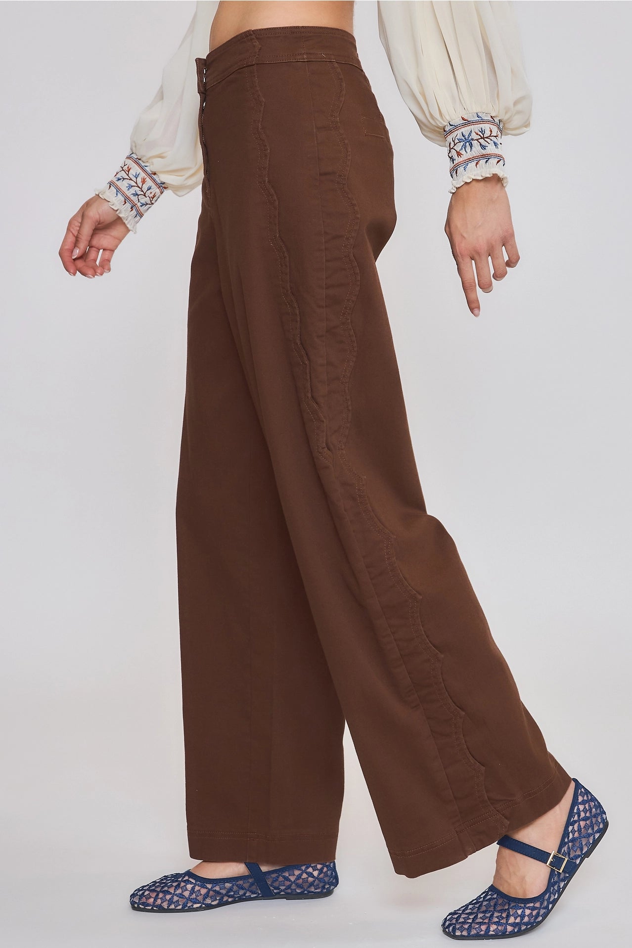 Wide-Leg Stretchy Denim Trousers