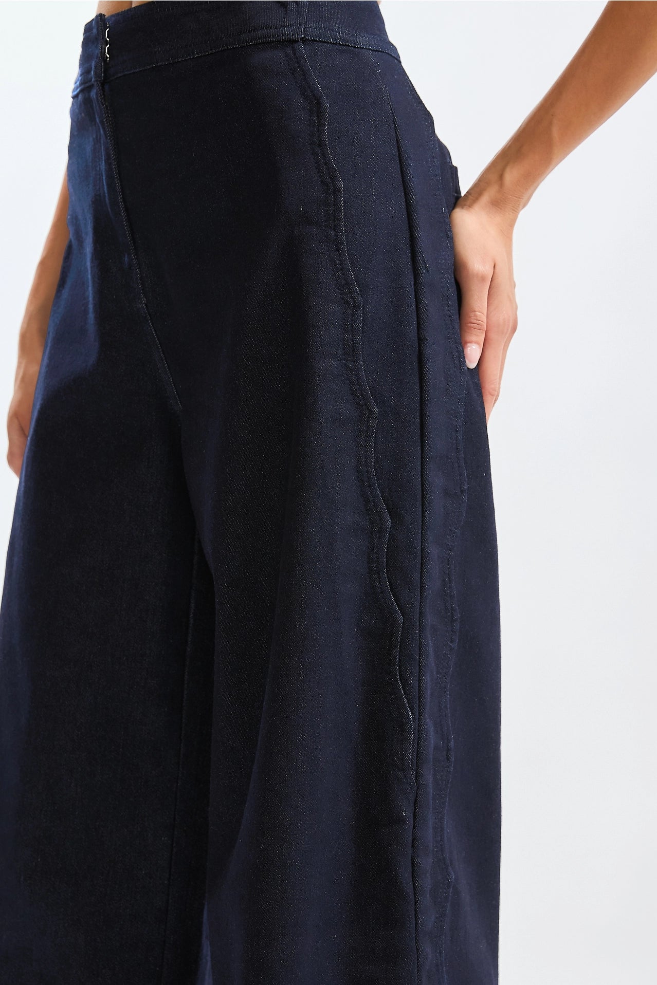 Wide-Leg Stretchy Denim Trousers