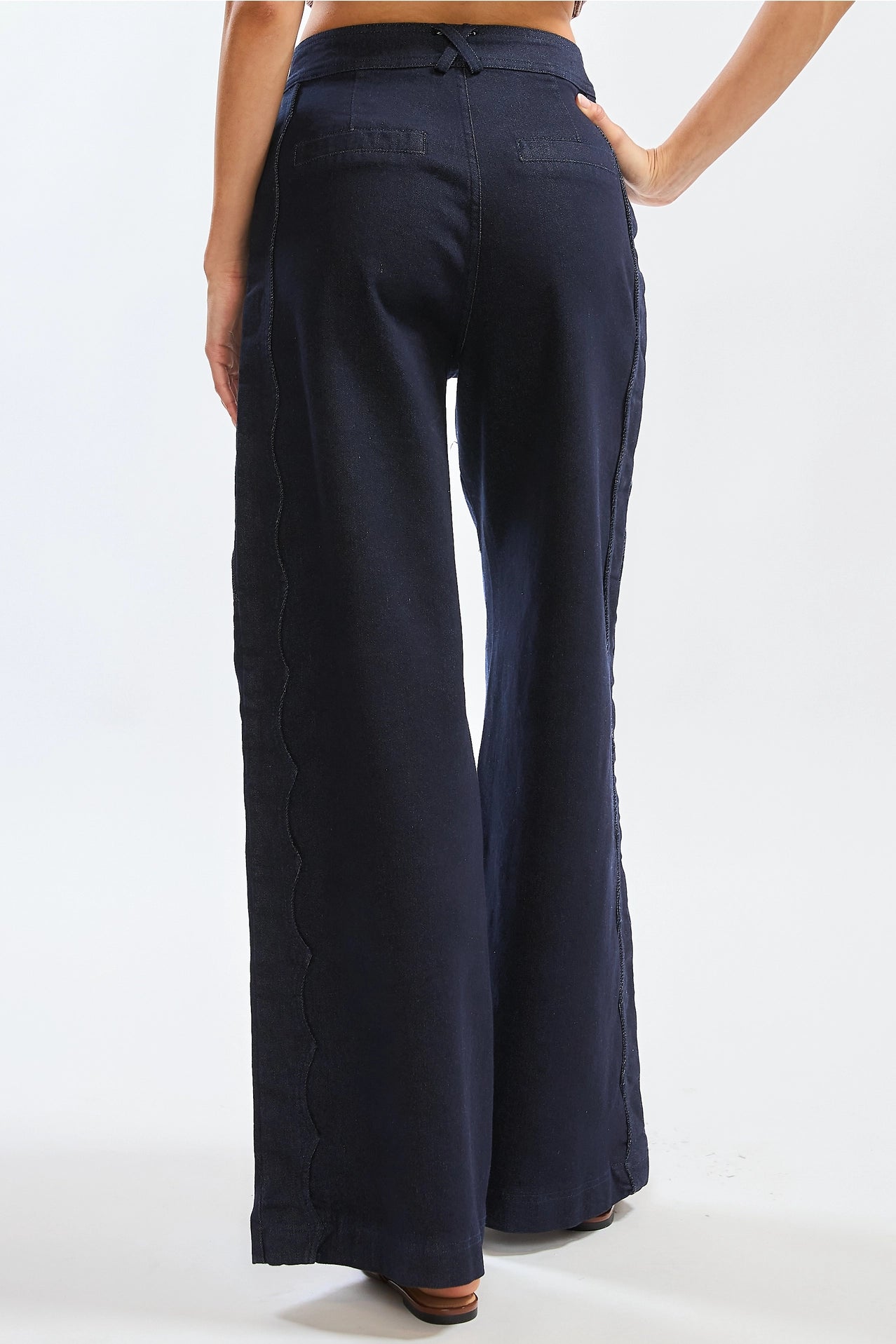 Wide-Leg Stretchy Denim Trousers