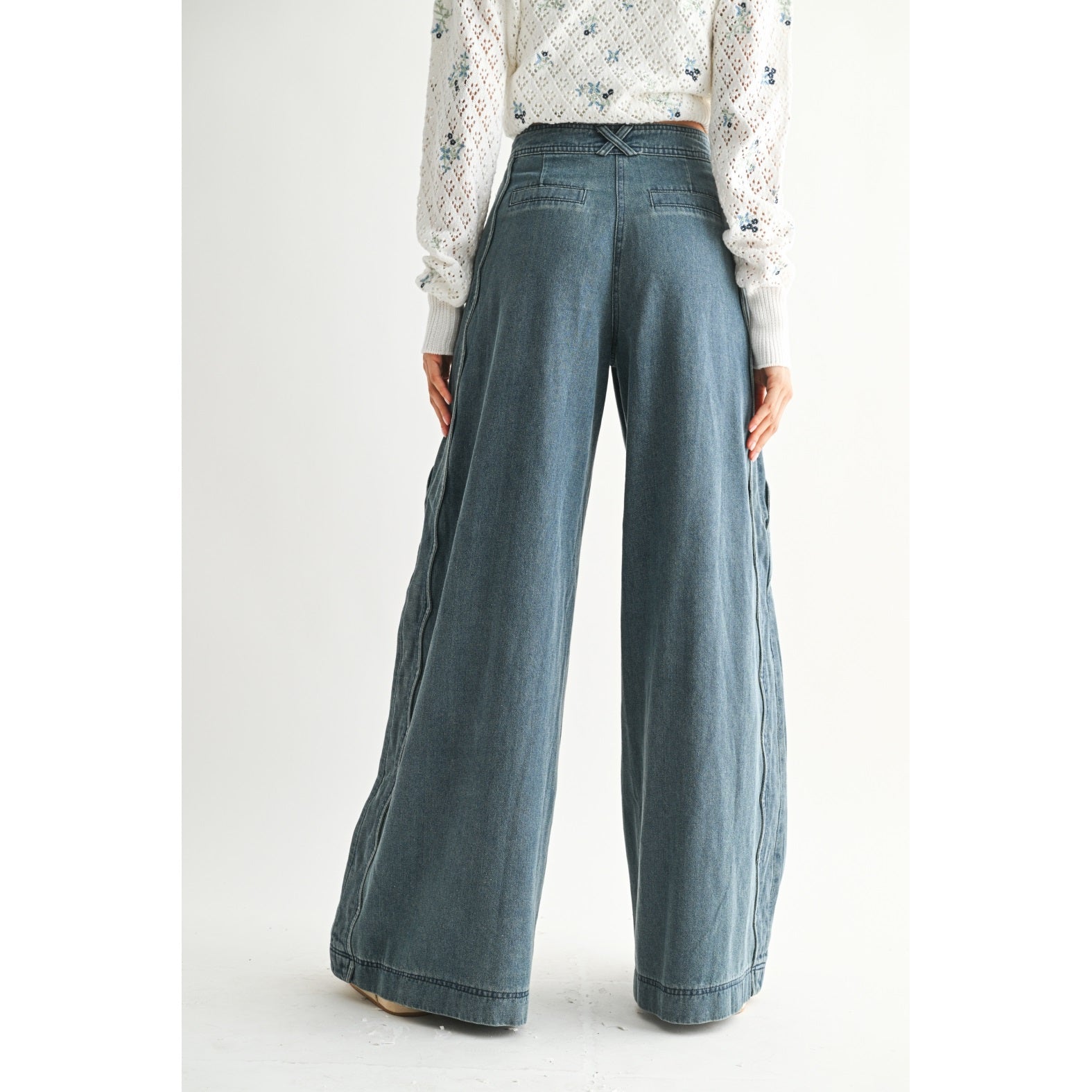 Wide-Leg Stretchy Denim Trousers