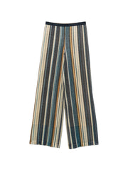 Wide-Leg Striped Elastic Waist Trousers for Breathable Comfort