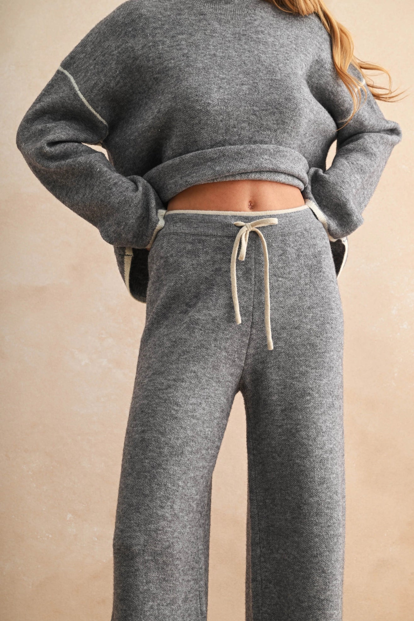 Wide Leg Sweater Pants in Grey