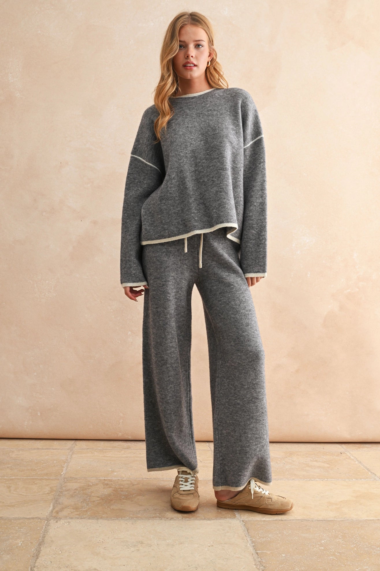 Wide Leg Sweater Pants in Grey