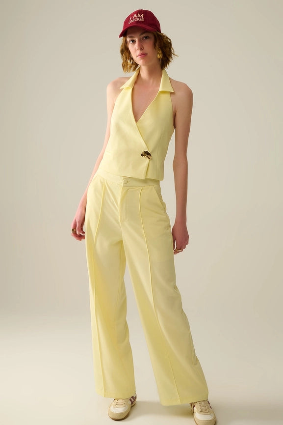 Wide Leg Tailored Pants in Yellow-Pants-Q2-XS-YELLOW-Urbanheer