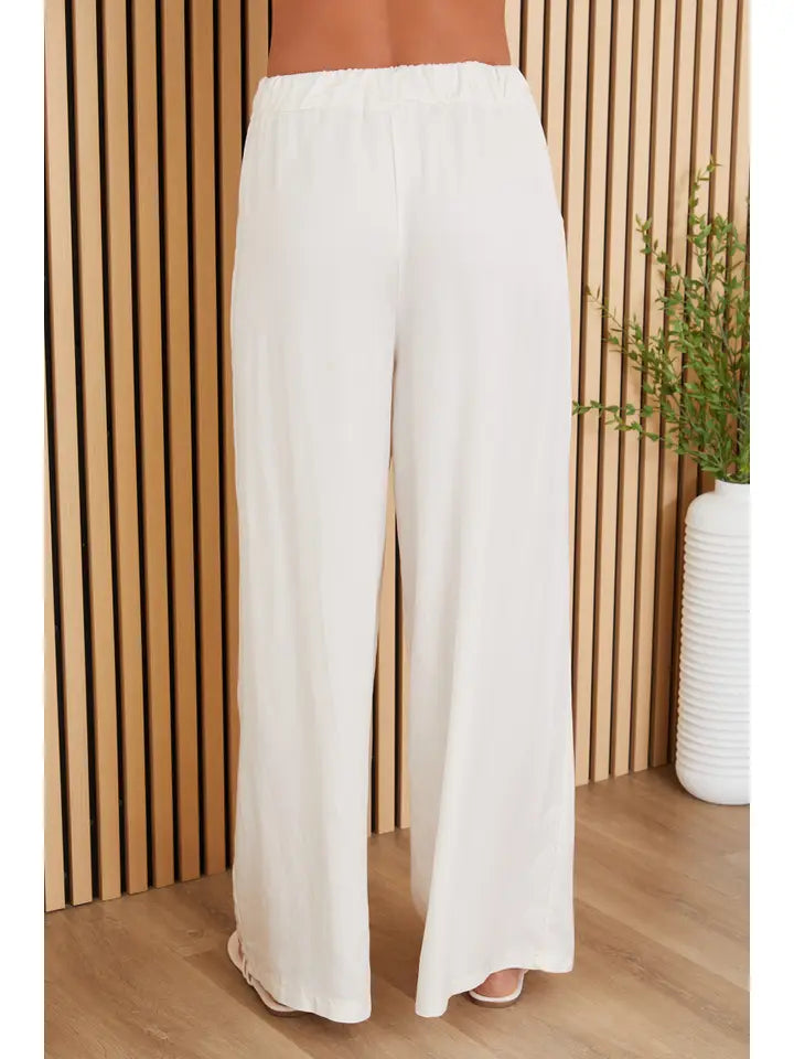 Wide Leg Tencel Pants W/Pockets-Pants-MILIO MILANO-XS-BUTTER-Urbanheer