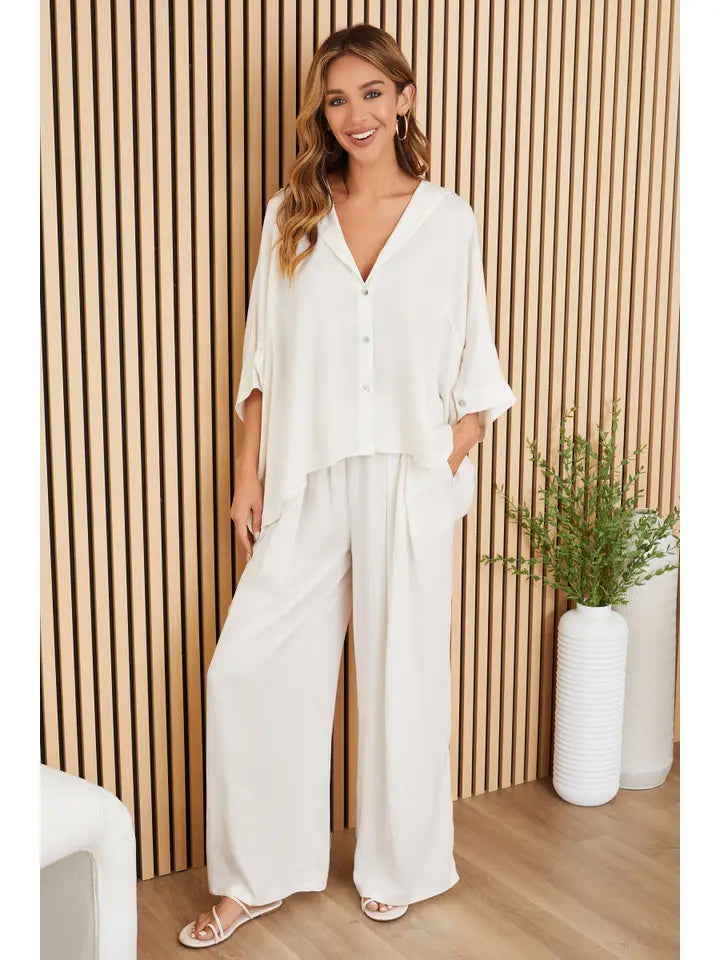 Wide Leg Tencel Pants W/Pockets-Pants-MILIO MILANO-XS-BUTTER-Urbanheer