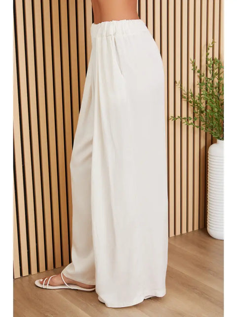 Wide Leg Tencel Pants W/Pockets-Pants-MILIO MILANO-XS-BUTTER-Urbanheer