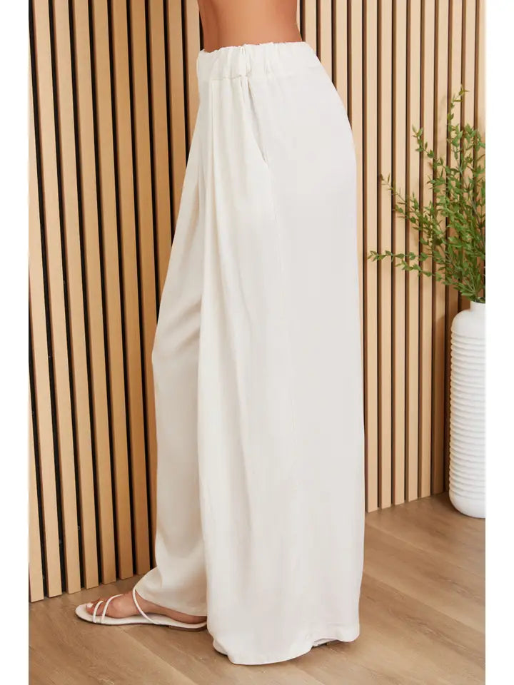 Wide Leg Tencel Pants W/Pockets-Pants-MILIO MILANO-XS-BUTTER-Urbanheer