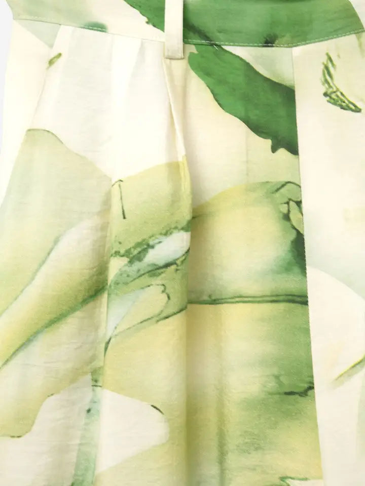 Wide Leg Trousers with Green Watercolor Print-Trousers-Q2-S-GREEN-Urbanheer
