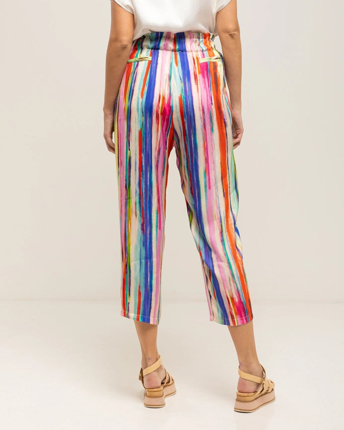 Wide Satin Pants with Multicolored Stripes-Pants-Tantra-S-ECRU-Urbanheer