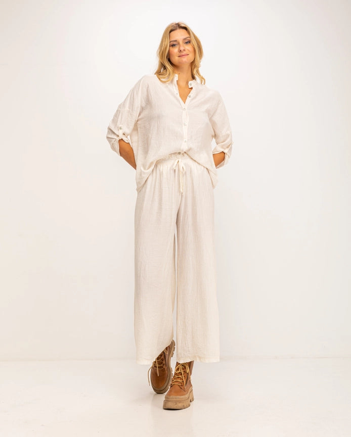 Wide Textured Pants-Pants-Tantra-S-ECRU-Urbanheer