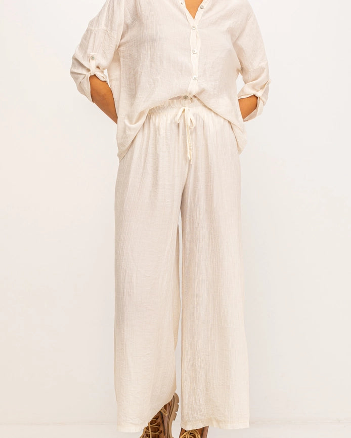 Wide Textured Pants-Pants-Tantra-S-ECRU-Urbanheer