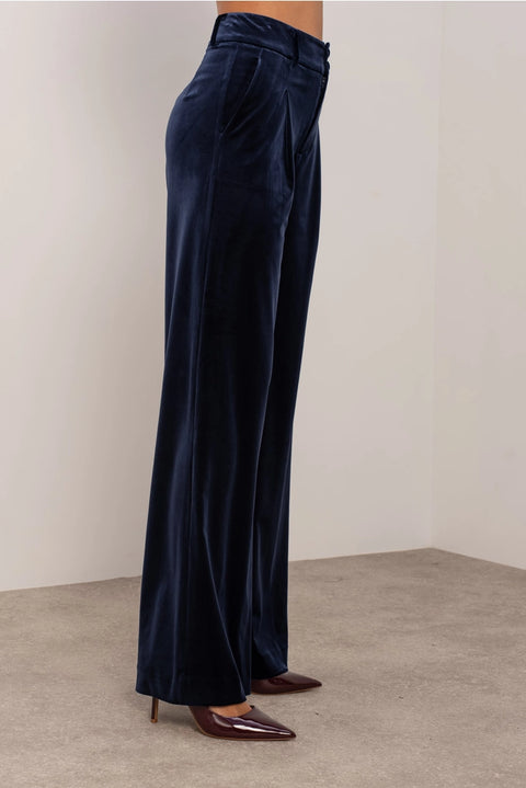 Wide Velvet Flowing Trousers with Double-Button Fastening