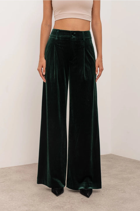Wide Velvet Flowing Trousers with Double-Button Fastening