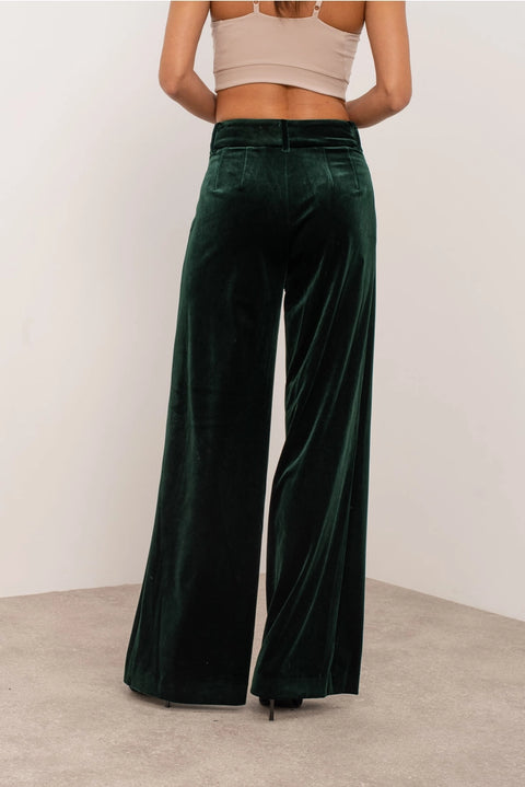Wide Velvet Flowing Trousers with Double-Button Fastening