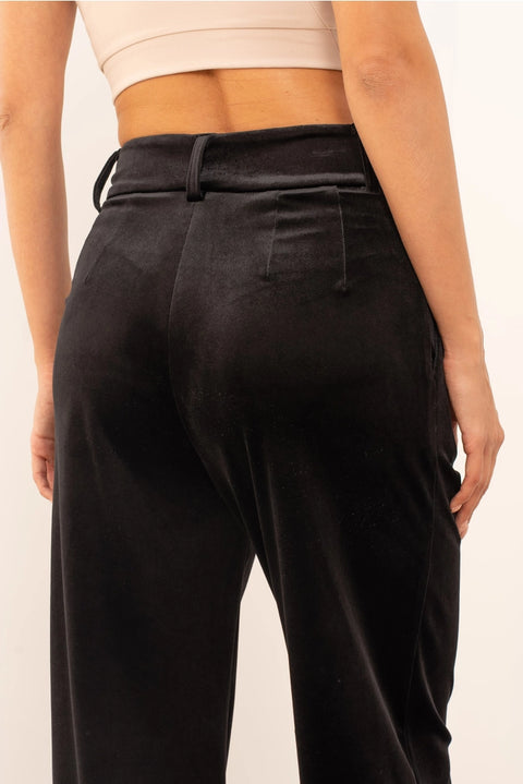 Wide Velvet Flowing Trousers with Double-Button Fastening