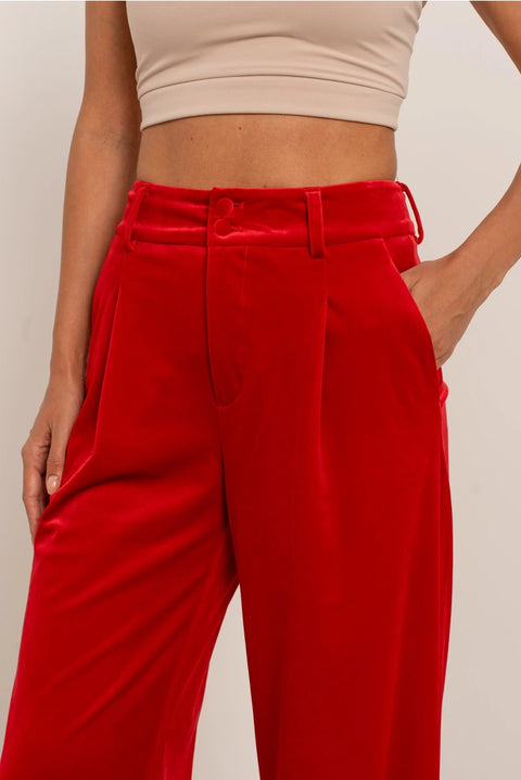 Wide Velvet Flowing Trousers with Double-Button Fastening
